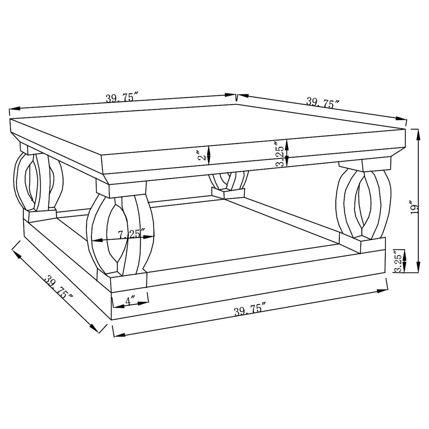 Amalia Square Coffee Table with Lower Shelf Clear Mirror