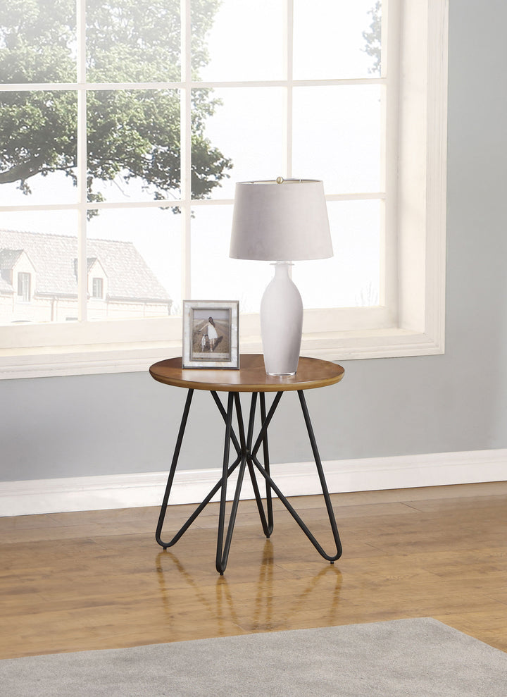 Brinnon Round End Table Dark Brown and Black