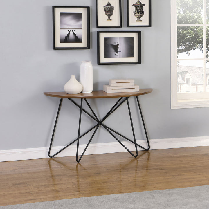 Brinnon Semicircle Sofa Table Dark Brown and Black