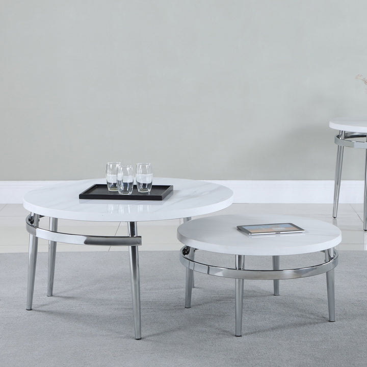 Avilla Round Nesting Coffee Table White and Chrome