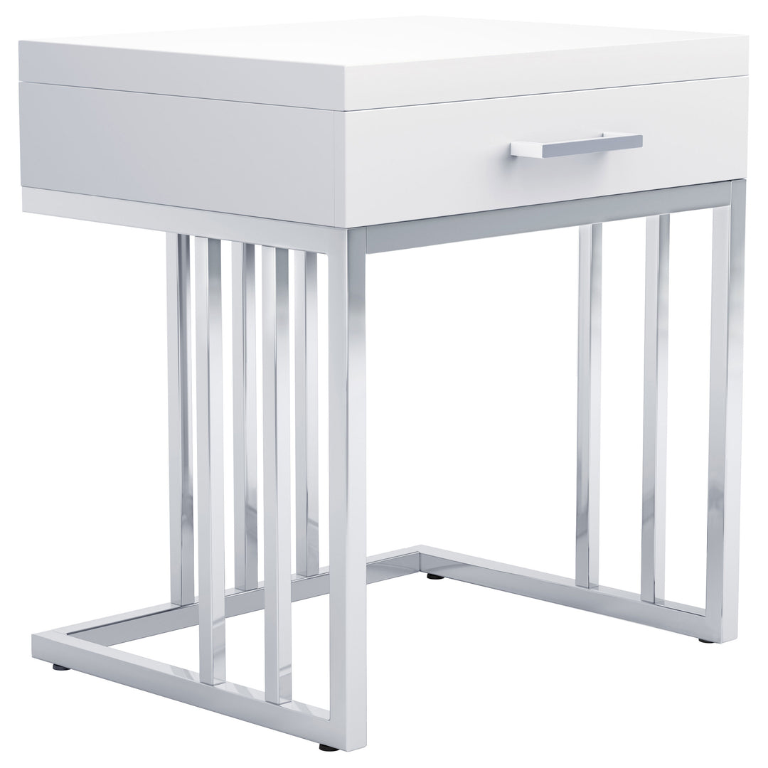 Dalya 1-drawer Rectangular End Table Glossy White and Chrome