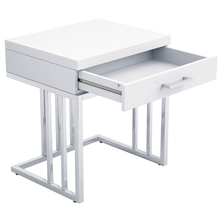 Dalya 1-drawer Rectangular End Table Glossy White and Chrome