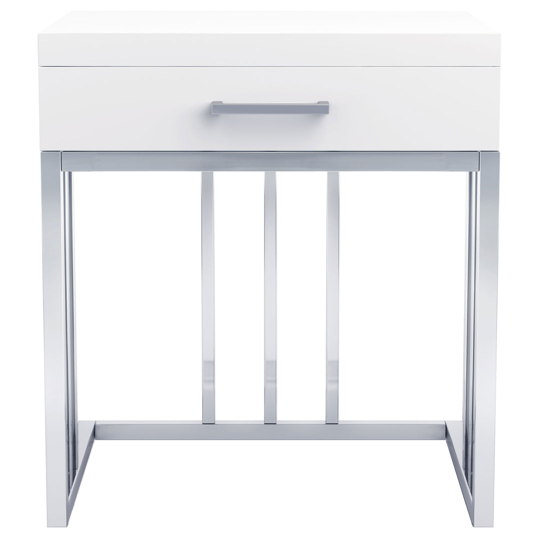 Dalya 1-drawer Rectangular End Table Glossy White and Chrome