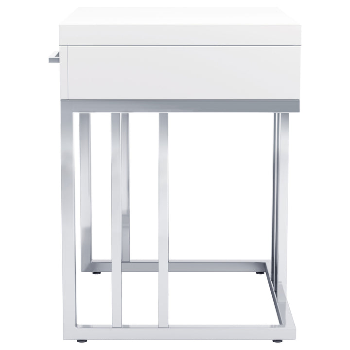 Dalya 1-drawer Rectangular End Table Glossy White and Chrome