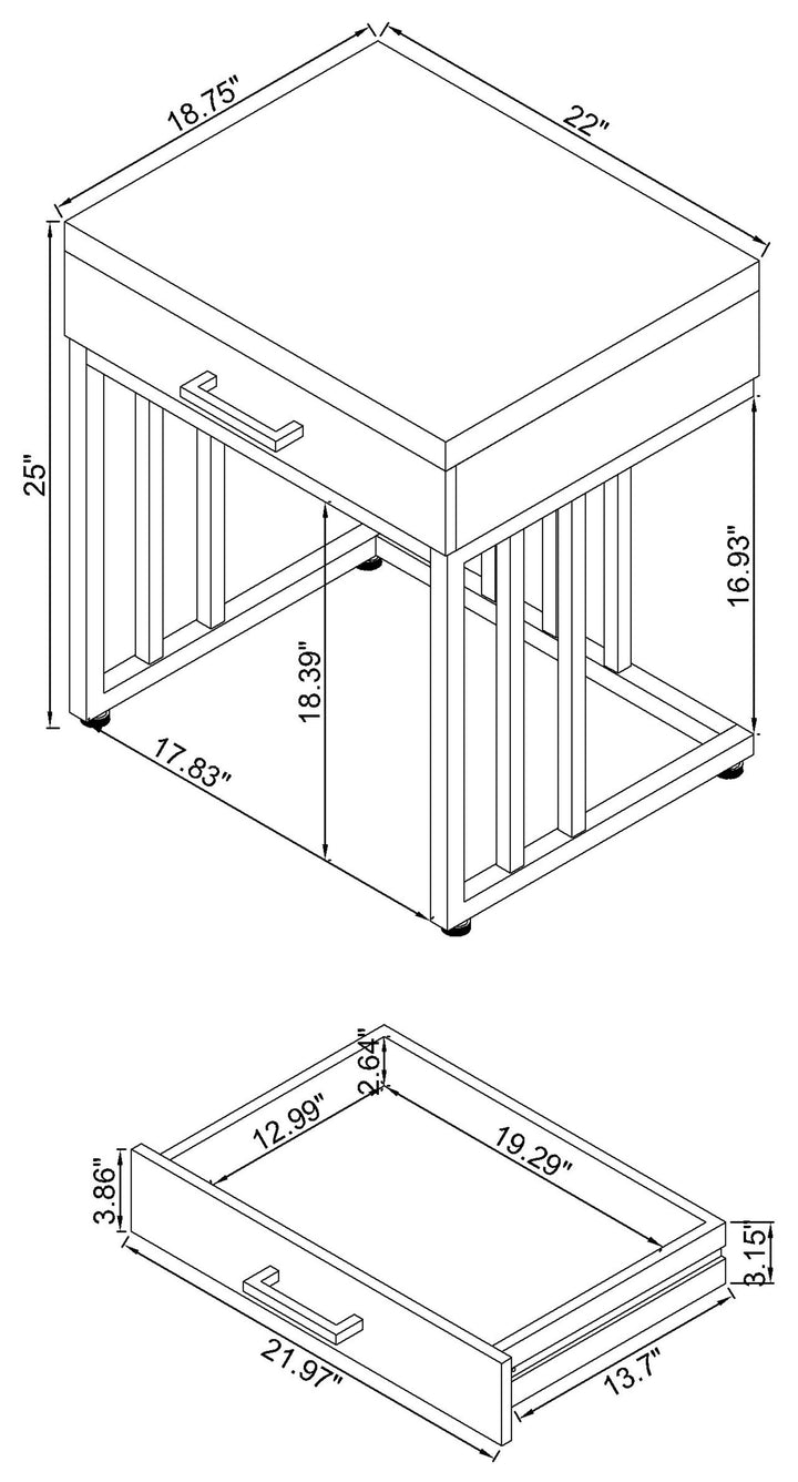 Dalya 1-drawer Rectangular End Table Glossy White and Chrome