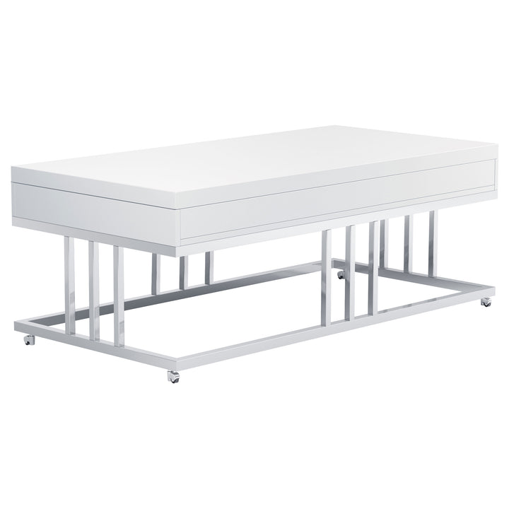 Dalya 2-drawer Rectangular Coffee Table Glossy White and Chrome