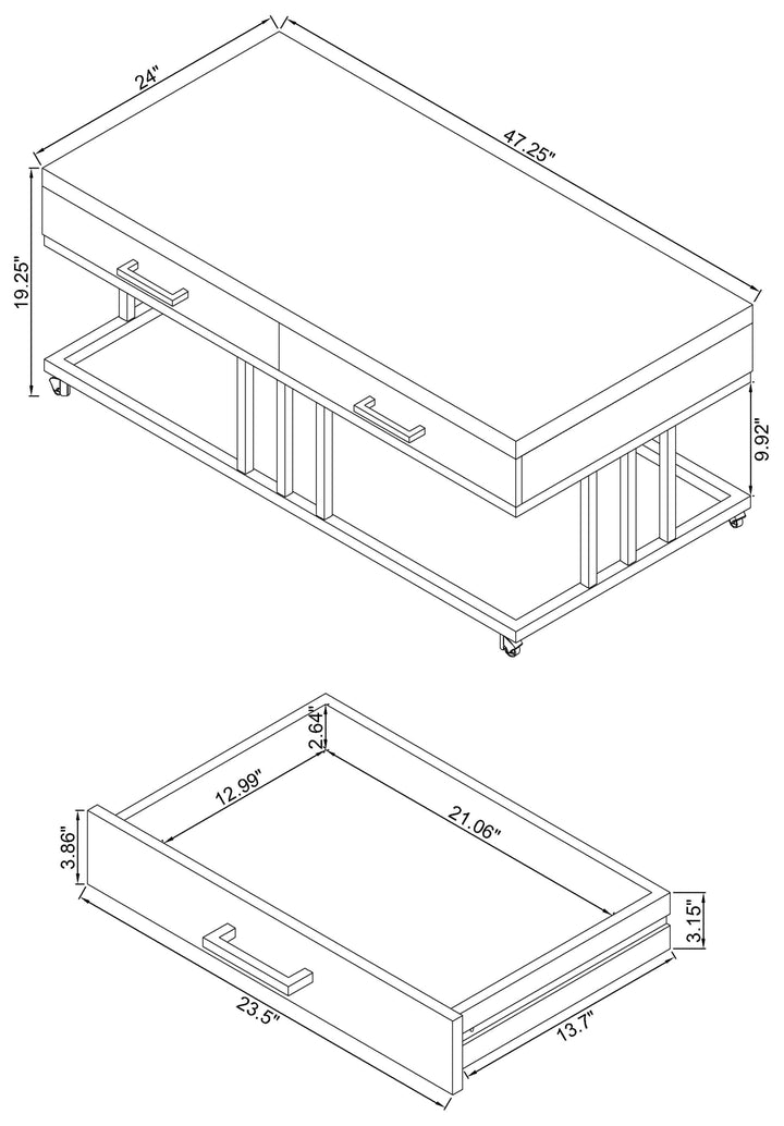 Dalya 2-drawer Rectangular Coffee Table Glossy White and Chrome