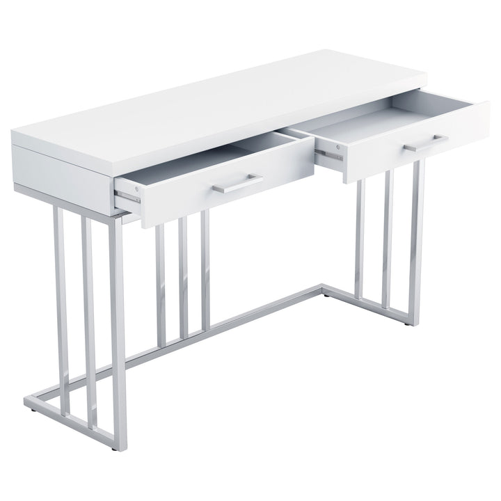 Dalya 2-drawer Rectangular Sofa Table Glossy White and Chrome