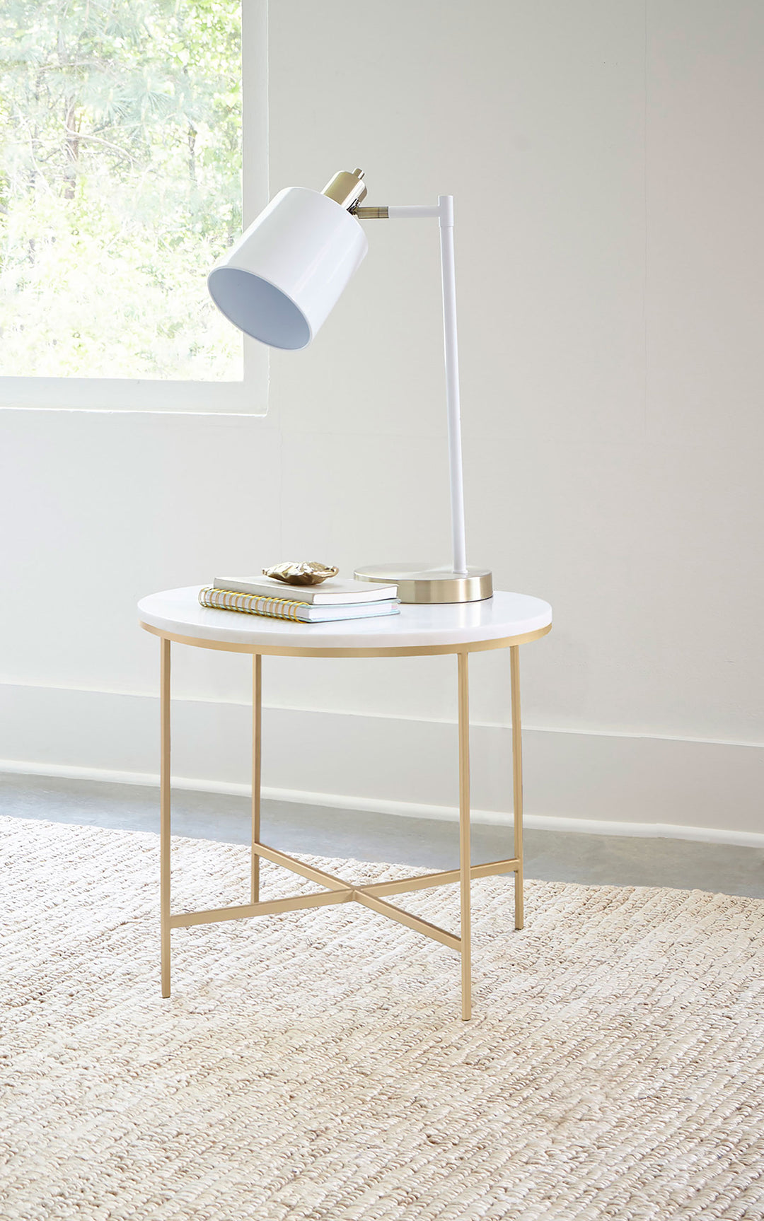 Ellison Round X-cross End Table White and Gold