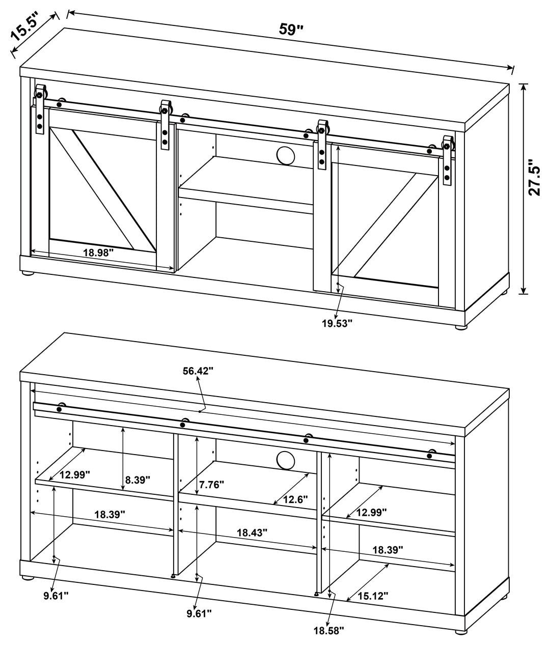 Brockton 59-inch 3-shelf Sliding Doors TV Console Rustic Oak