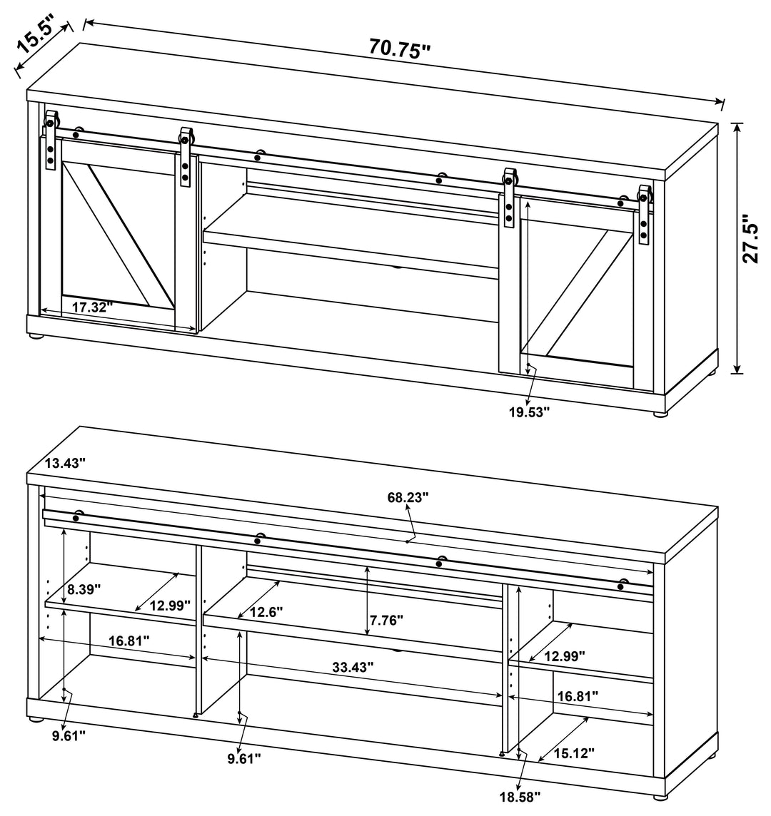 Brockton 71-inch 3-shelf Sliding Doors TV Console Rustic Oak