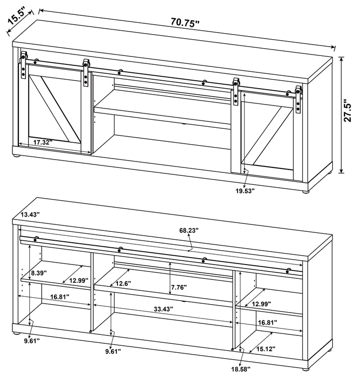 Brockton 71-inch 3-shelf Sliding Doors TV Console Rustic Oak