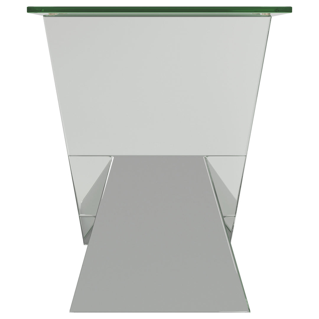 Taffeta V-shaped End Table with Glass Top Silver