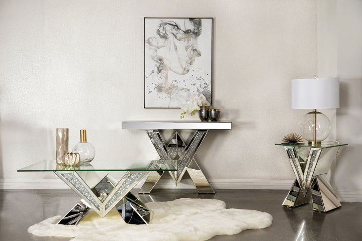 Taffeta V-shaped End Table with Glass Top Silver