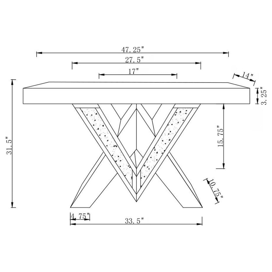 Taffeta V-shaped Sofa Table with Glass Top Silver