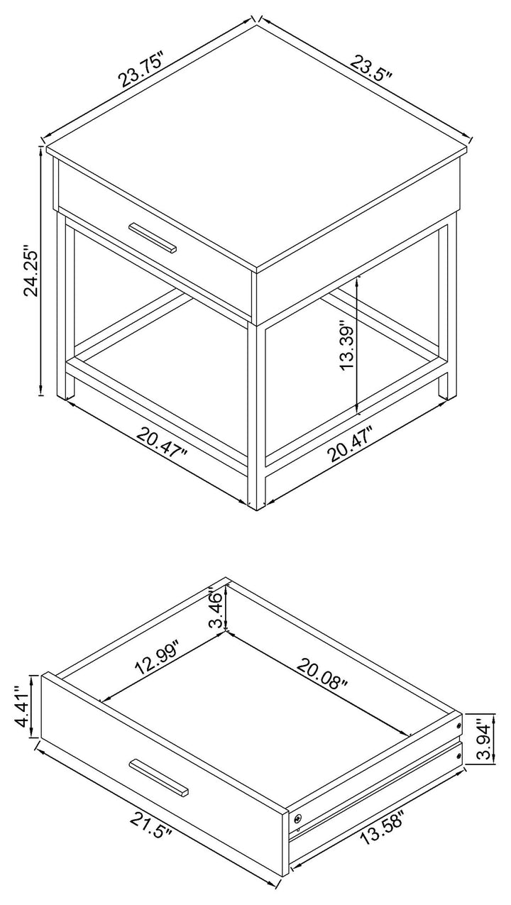 Byers Square 1-drawer End Table Brown Oak and Sandy Black