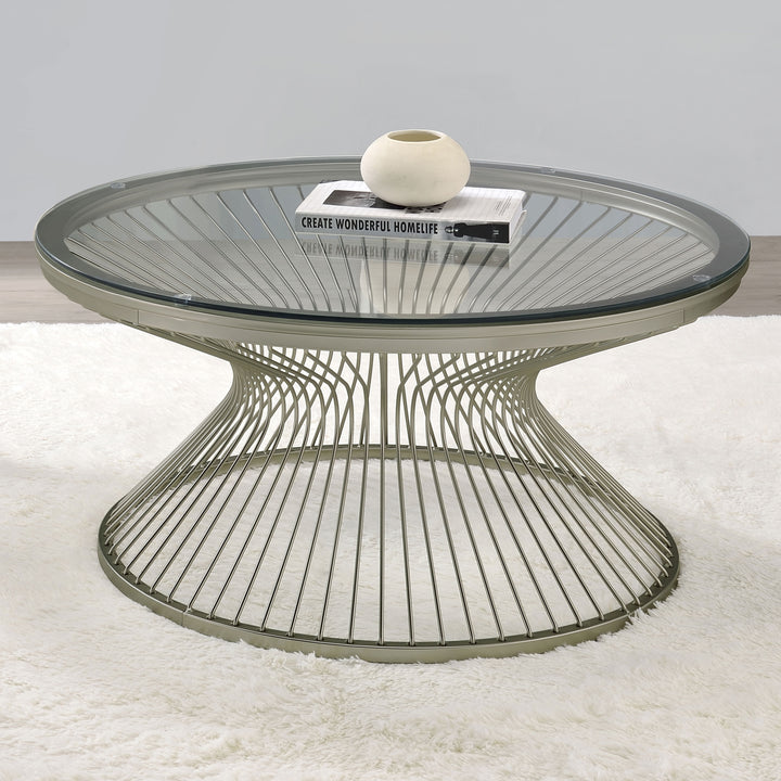 Mandy Round Glass Top Coffee Table Satin Grey