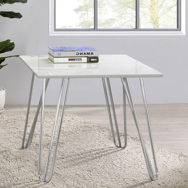 Harley Hairpin Leg Square End Table White and Chrome