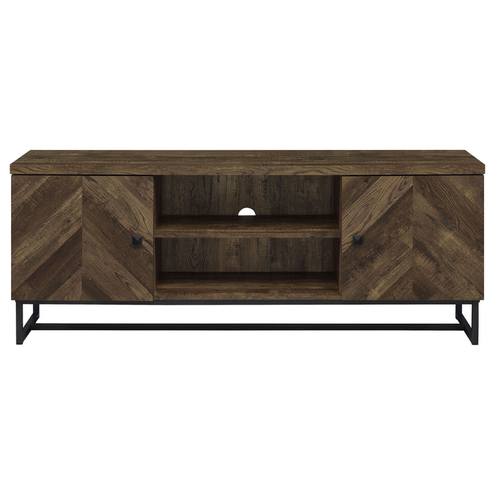 Myles 2-door TV Console with Adjustable Shelves Rustic Oak Herringbone