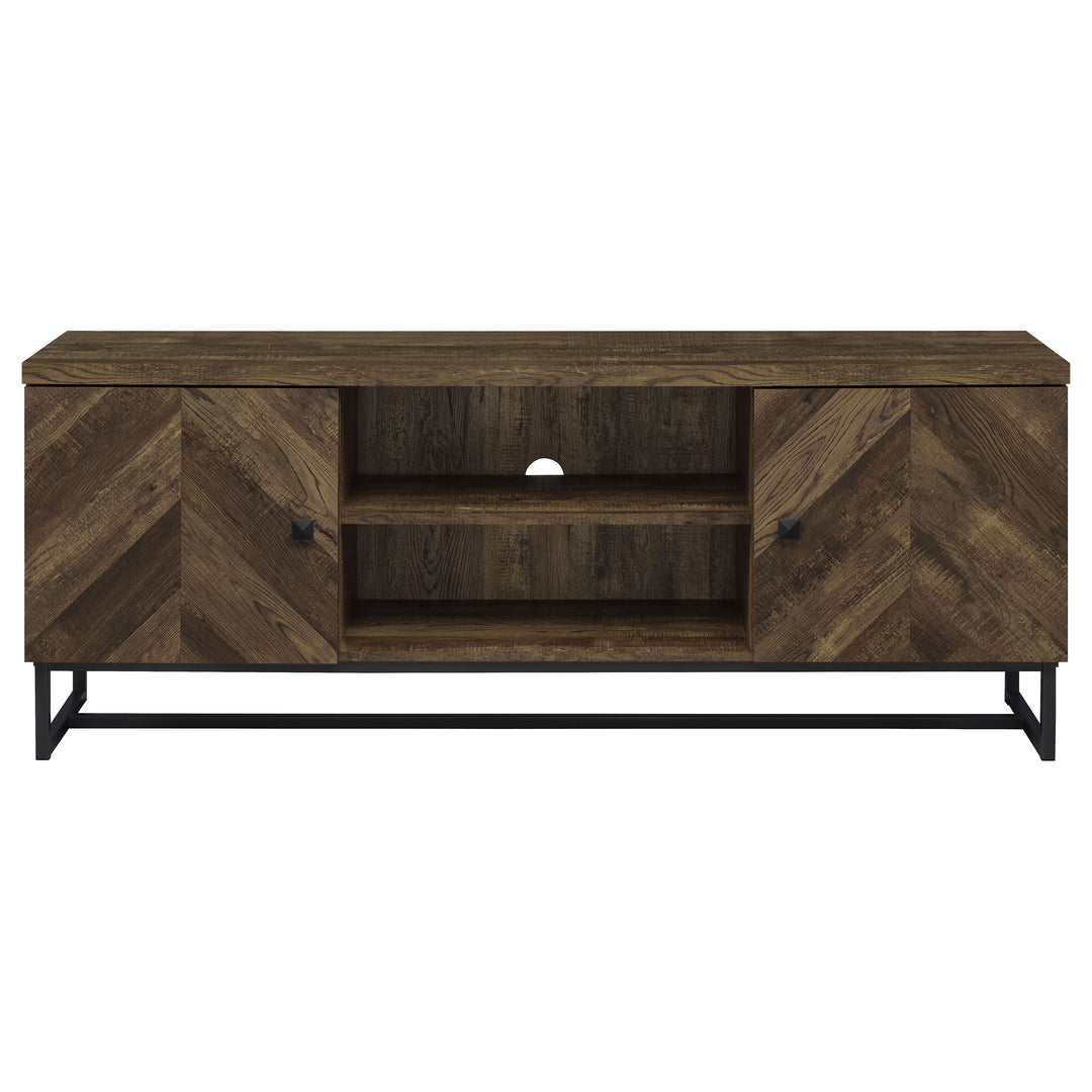 Myles 2-door TV Console with Adjustable Shelves Rustic Oak Herringbone