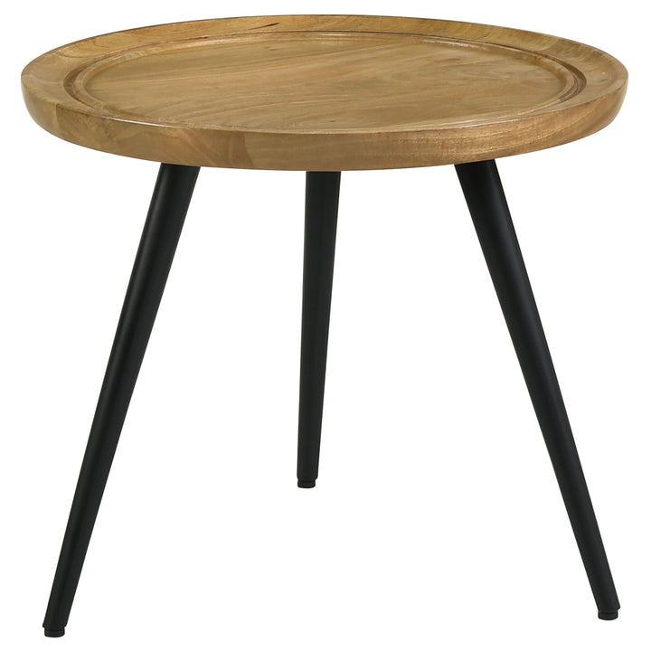 Zoe Round End Table with Trio Legs Natural and Black