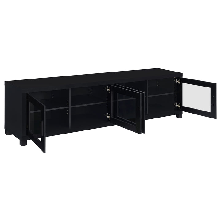 Jupiter 4-door 79" TV Stand Media Console with Framed Glass Panels Black