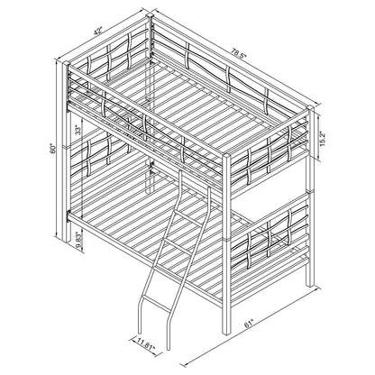 Fairfax Metal Twin Over Twin Bunk Bed Light Gunmetal