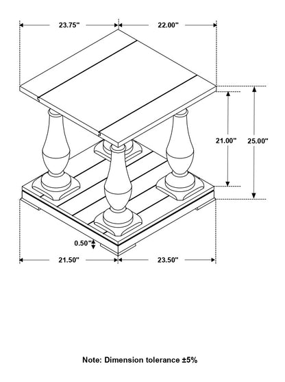 Walden Rectangular End Table with Turned Legs and Floor Shelf Coffee