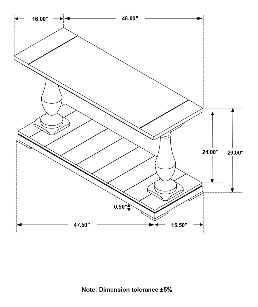 Walden Rectangular Sofa Table with Turned Legs and Floor Shelf Coffee