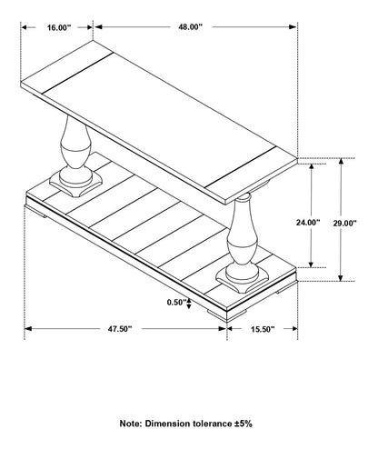 Walden Rectangular Sofa Table with Turned Legs and Floor Shelf Coffee