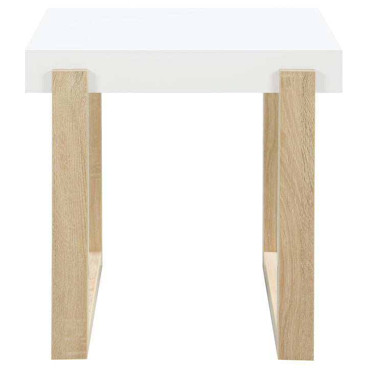 Pala Rectangular End Table with Sled Base White High Gloss and Natural