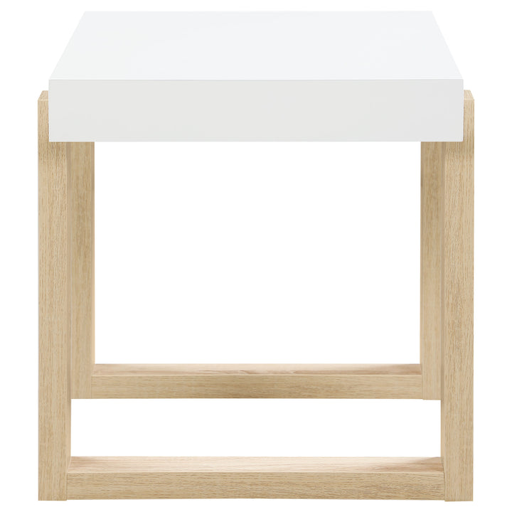 Pala Rectangular End Table with Sled Base White High Gloss and Natural