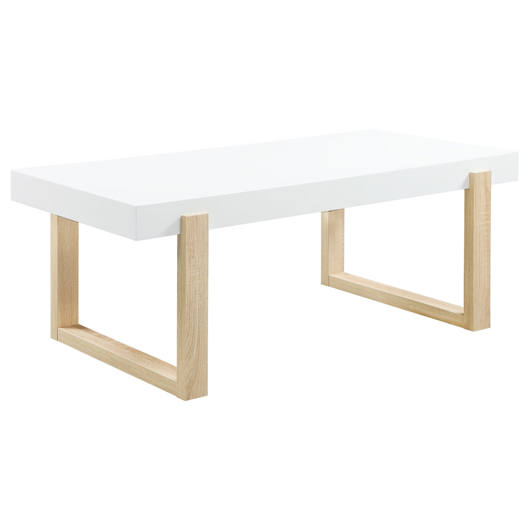 Pala Rectangular Coffee Table with Sled Base White High Gloss and Natural