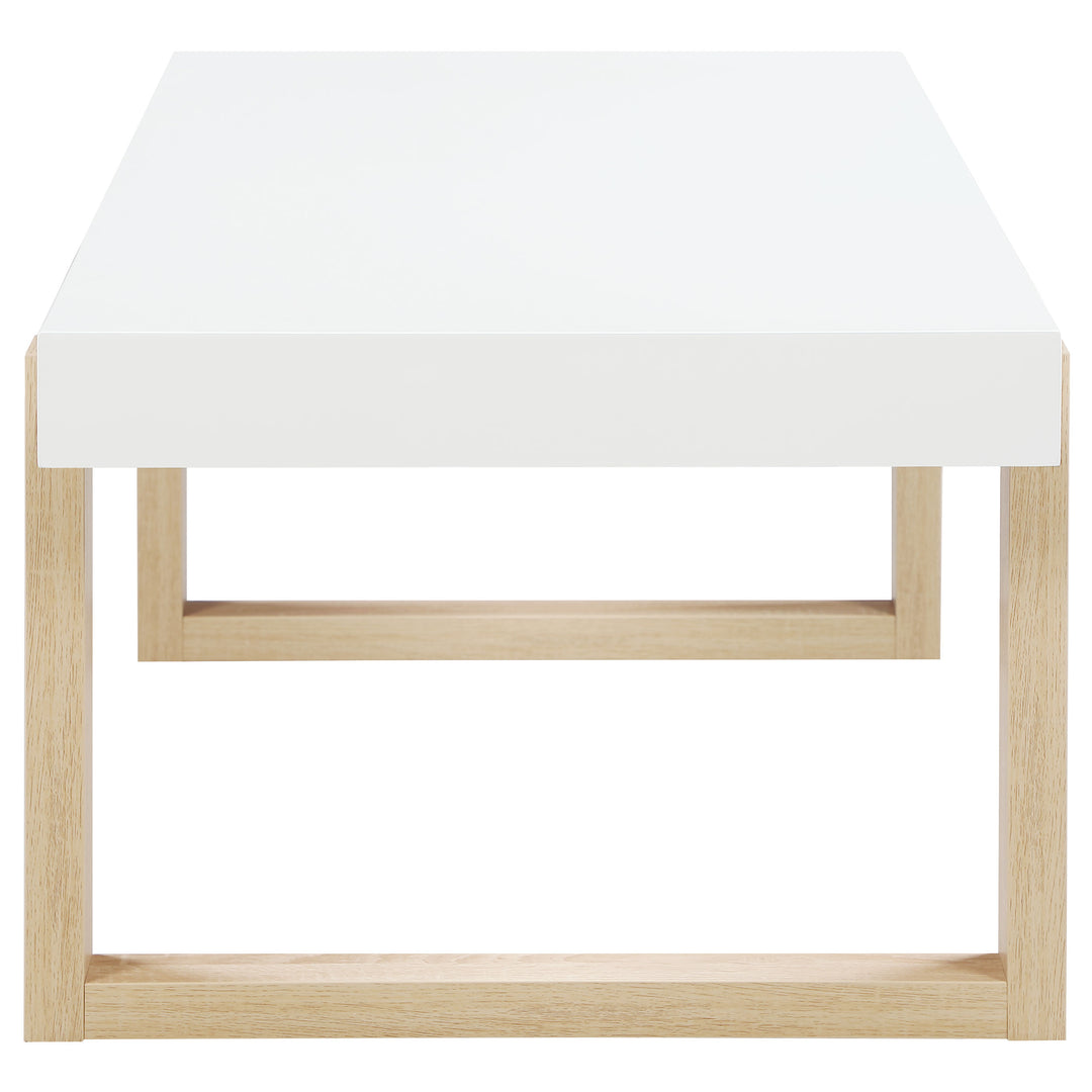 Pala Rectangular Coffee Table with Sled Base White High Gloss and Natural