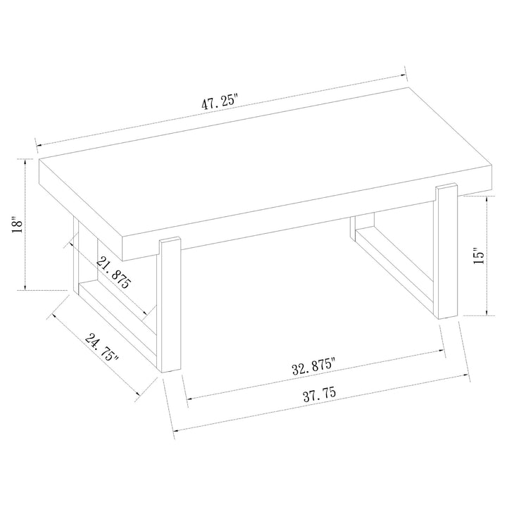 Pala Rectangular Coffee Table with Sled Base White High Gloss and Natural