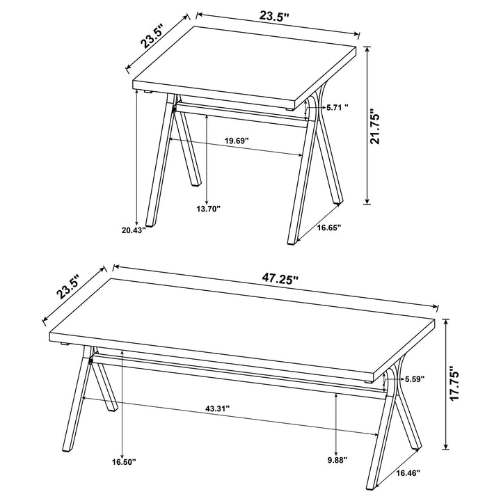 Colmar 3-piece Trestle Occasional Table Set Golden Oak and Gunmetal