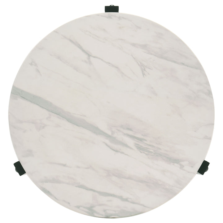 Tandi Round End Table Faux White Marble and Black