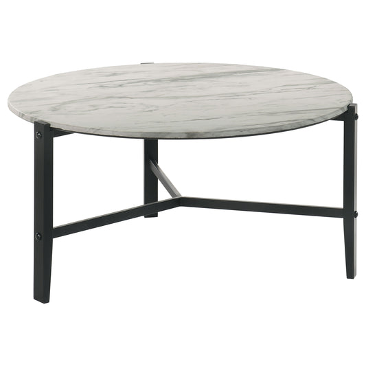 Tandi Round Coffee Table Faux White Marble and Black