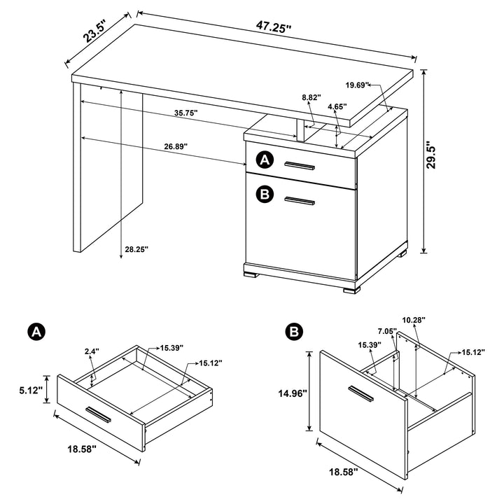 Irving 2-drawer Office Desk with Cabinet Cappuccino