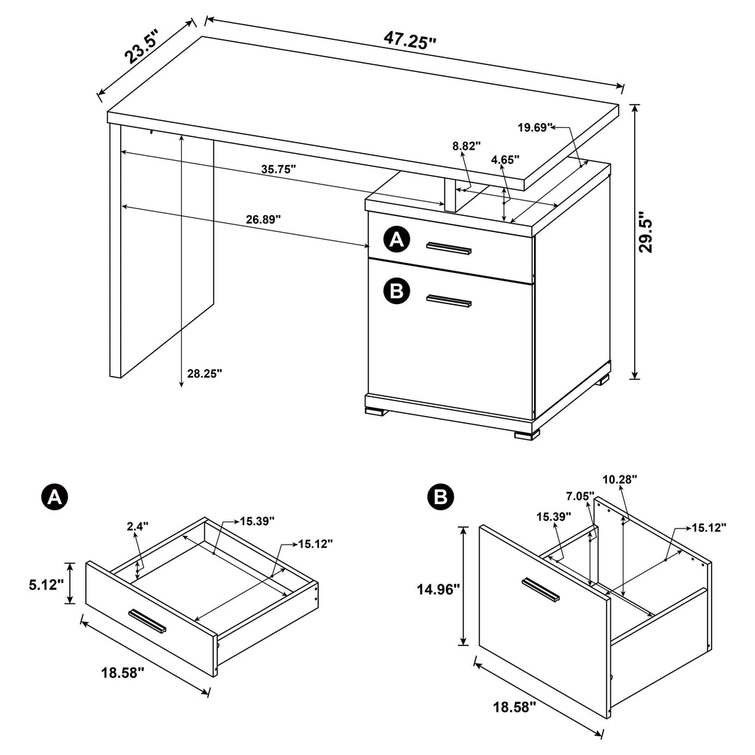 Irving 2-drawer Office Desk with Cabinet Cappuccino