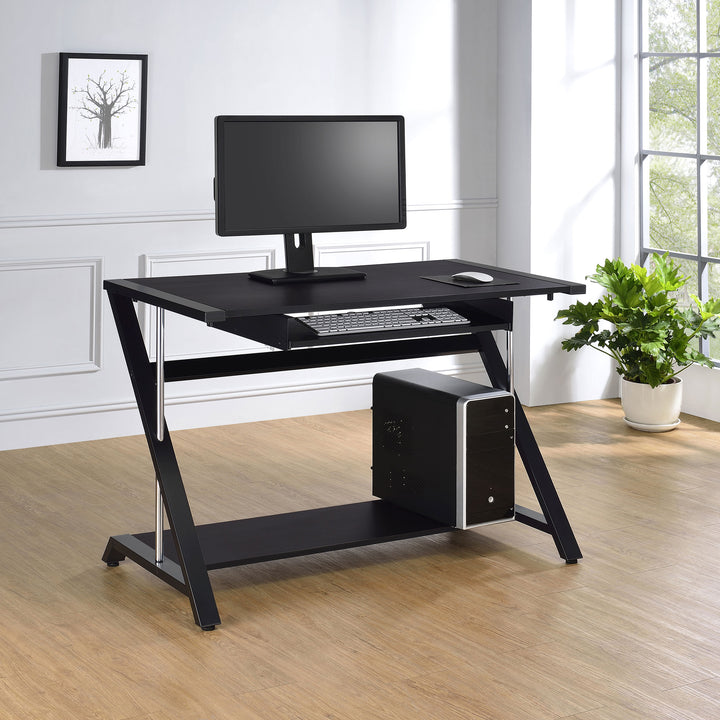 Mallet Computer Desk with Bottom Shelf Black