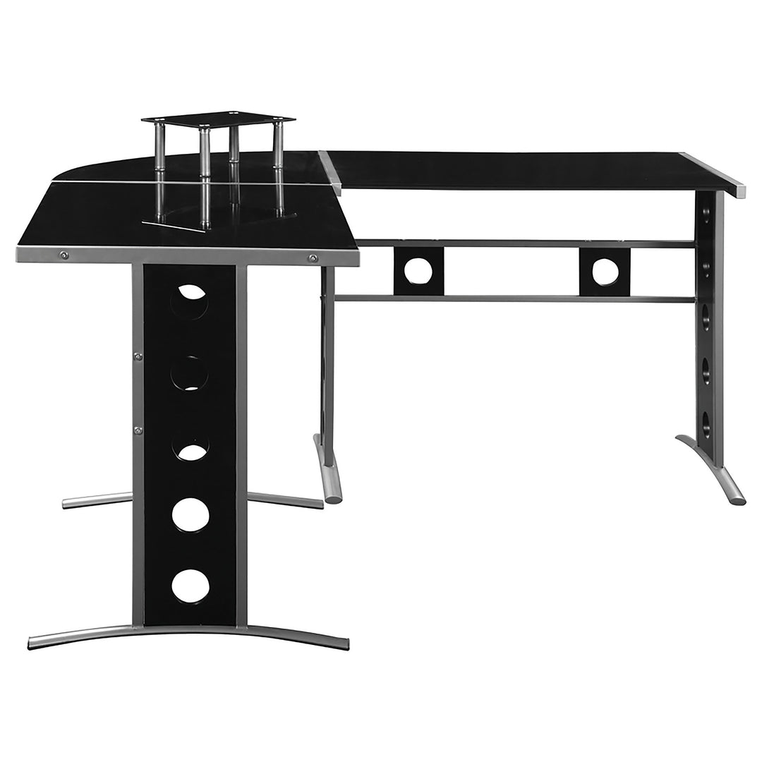 Keizer 3-piece L-shape Office Desk Set Black and Silver