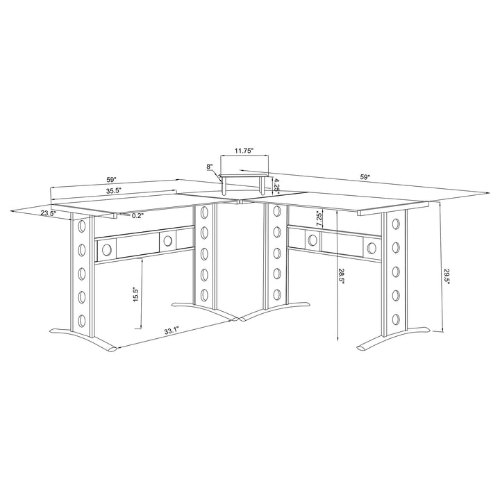 Keizer 3-piece L-shape Office Desk Set Black and Silver