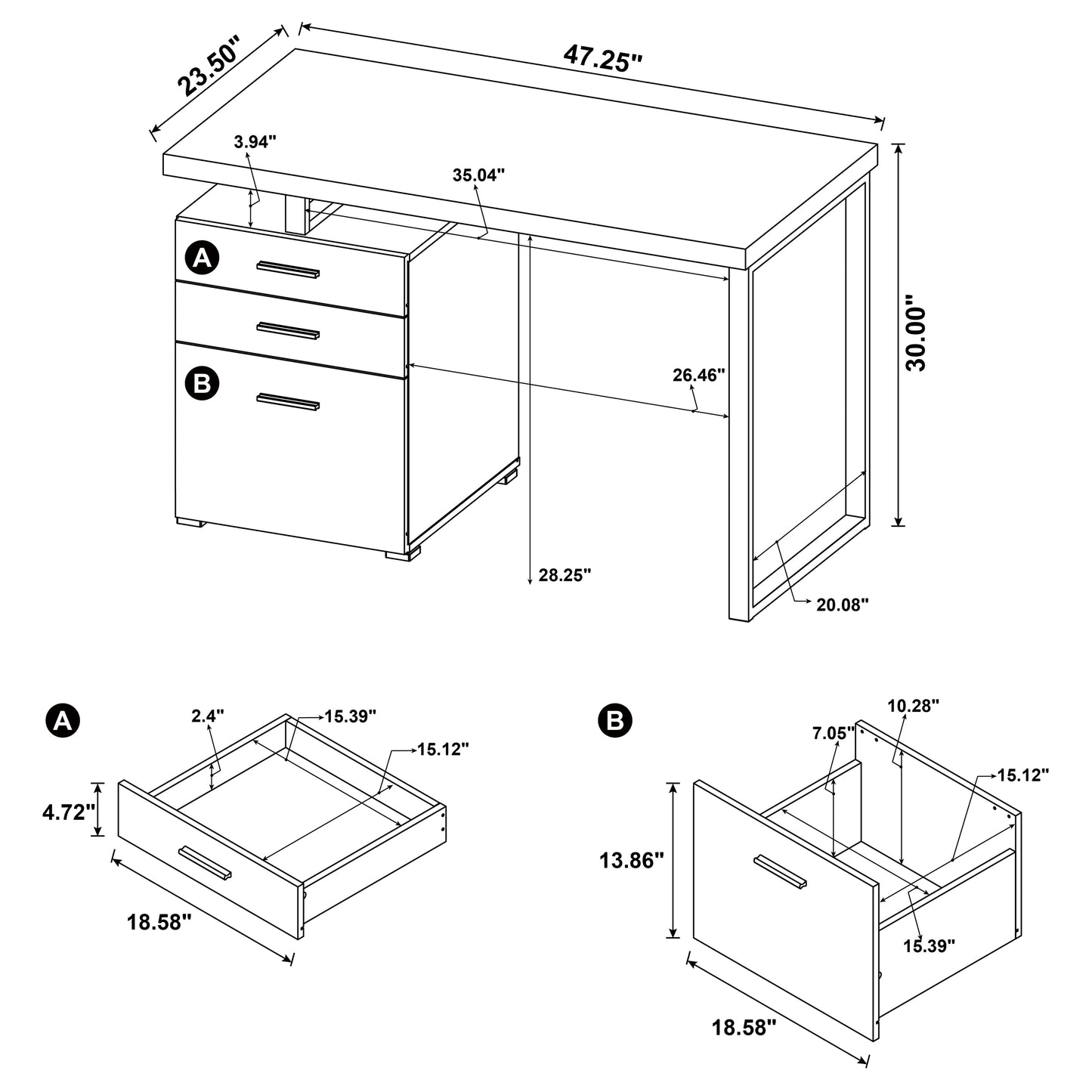 Brennan 3-drawer Office Desk White