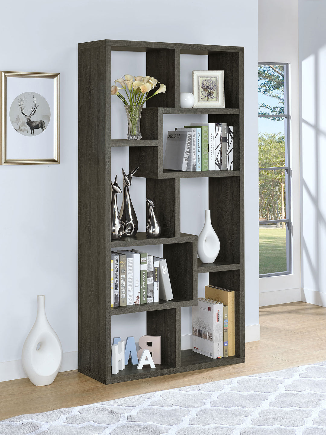 Theo 10-shelf Bookcase Weathered Grey