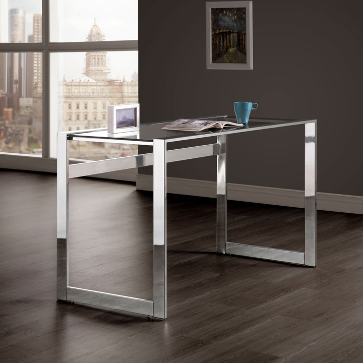 Hartford Glass Top Writing Desk Chrome