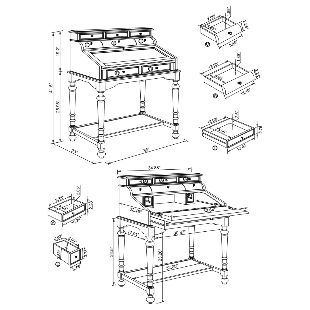 Milo 10-drawer Secretary Desk Warm Brown