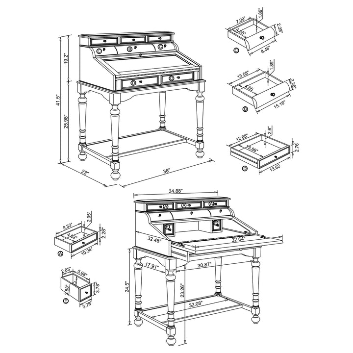 Milo 10-drawer Secretary Desk Warm Brown