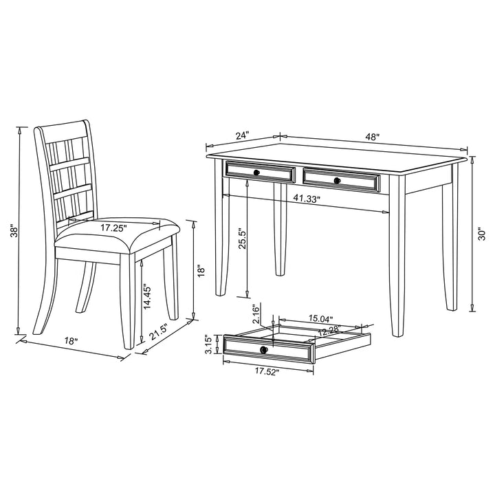 Newton 2-piece Writing Desk Set Chestnut and Tan