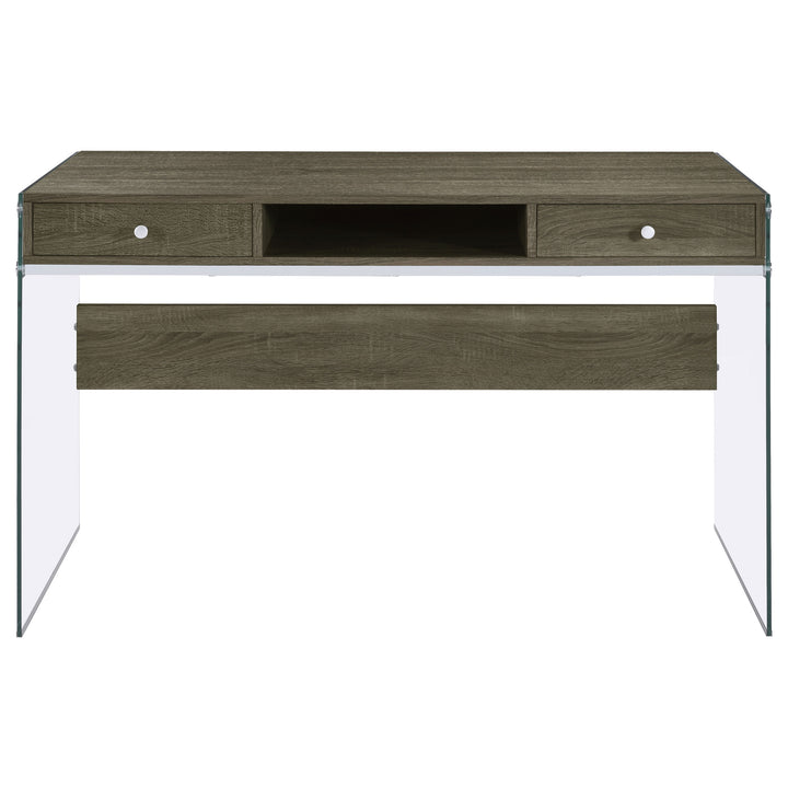 Dobrev 2-drawer Writing Desk Weathered Grey and Clear